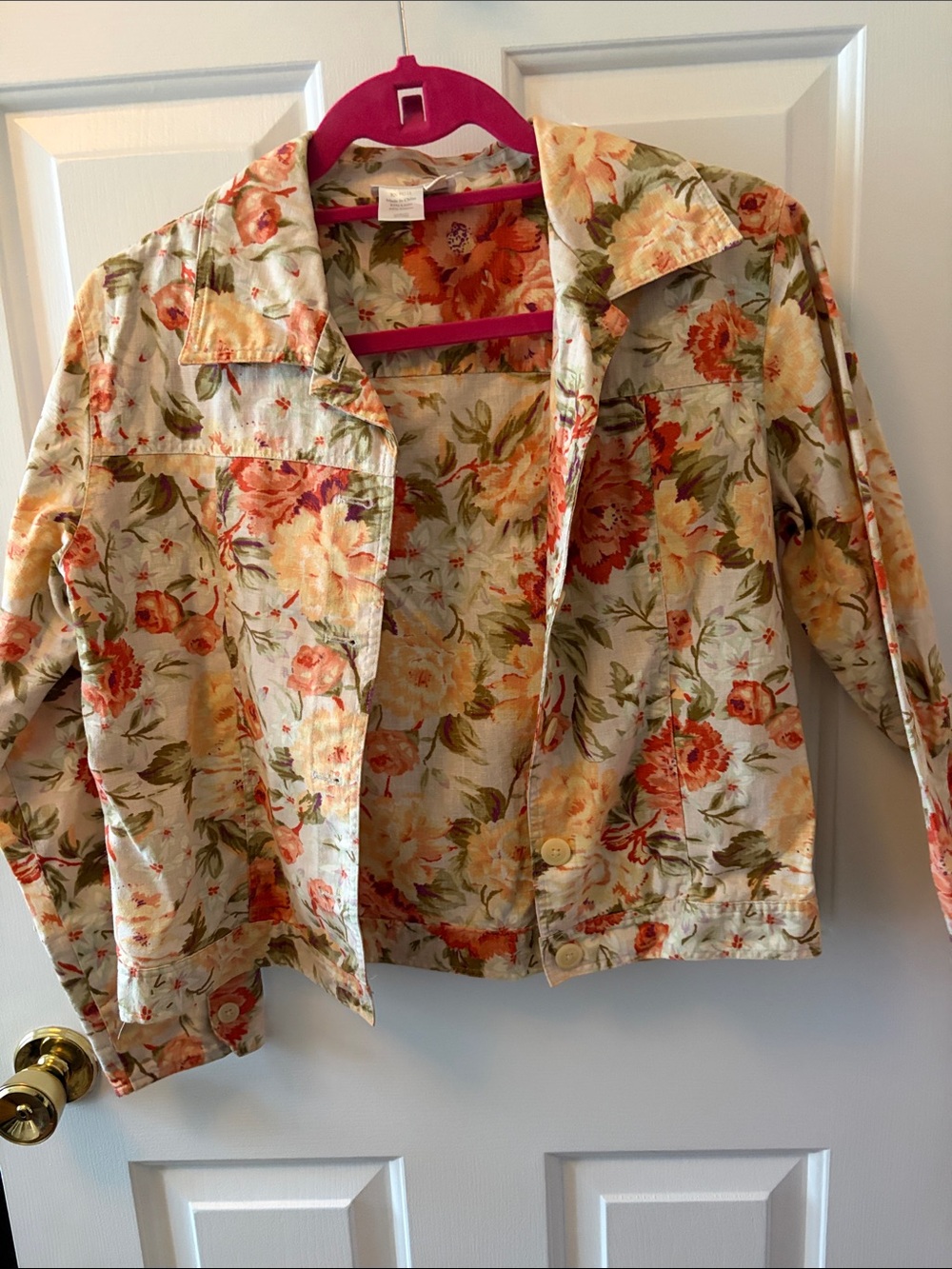 Coldwater Creek Floral Jacket in Cream, Peach & Green